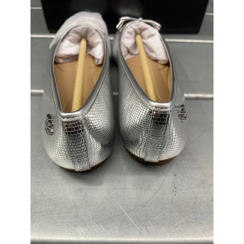 Lauren Ralph Lauren Jayna Flats Ballet Womens 6‎ Silver Leather Bow Slip On